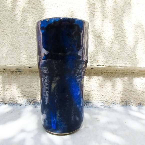 Wabi Sabi Style Artisan Ceramic Vase Pottery Flower Vase Tall/ Cobalt Blue - Picture 1 of 10
